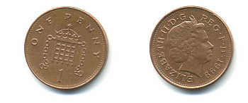 Великобритания 1 пенни 1999 Елизавета II (1952-2022) KM 986, Spink 4710 (B5) сталь плакированная медью 177-535