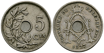 Бельгия 5 сантимов 1927 Belgique KM 66 медно-никель 4173-559