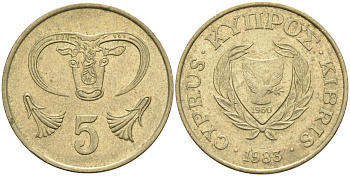Кипр 5 центов 1983 голова быка KM 55.1 никель латунь 4141-917