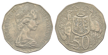 Австралия 50 центов 1971 Елизавета II (1952-2022), герб Австралии, кенгуру KM 68 медно-никель 4383-612