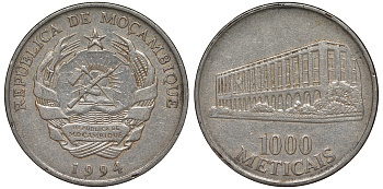 Мозамбик 1000 метикалей 1994 KM 122 никелированная сталь 4162-722