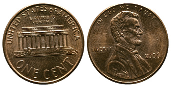 США 1 ЦЕНТ 2006 KM 201 b медь цинк 4385-525