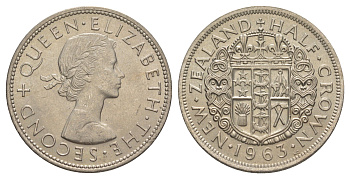 Новая Зеландия 1/2 кроны 1963 Елизавета II (1952-2022) KM 29.2 медно-никель UNC 29-621