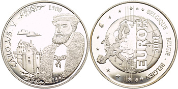 Бельгия 500 франков 2000 Карл V, 500 лет со дня рождения, тираж 20000 экземпляров KM 219 серебро PROOF 1088-1-61