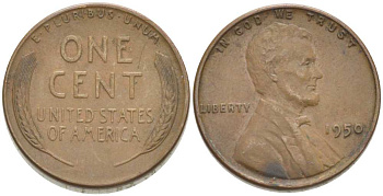 США 1 ЦЕНТ 1950 ЛИНКОЛЬН KM А132 медь цинк 218-228