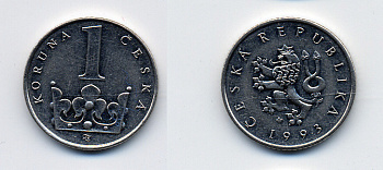 ЧЕХИЯ 1 КРОНА 1993 KM 7 сталь плакированная никелем 46-1025