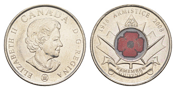 Канада 25 центов 2008 90 лет со дня окончания Первой мировой войны KM 775 сталь плакированная никелем UNC 4652-1144