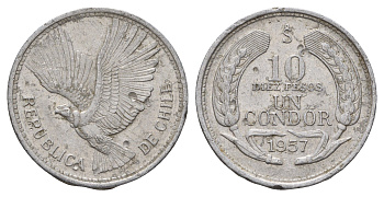 Чили 10 песо 1957 KM 181 алюминий 4634-221