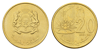 Марокко 20 сантимов 2012 Y 137 сталь плакированная латунью UNC 216-757