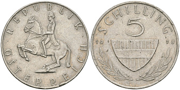 Австрия 5 шиллингов 1978 KM 2889a медно-никель 4579-345