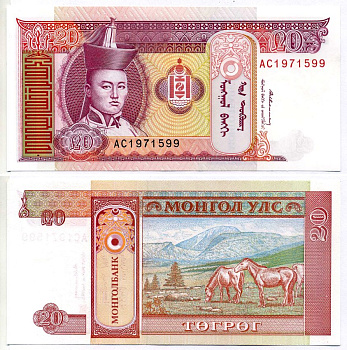 Монголия 20 тугриков 1993 Pick 55 бумага UNC (пресс) 6293-53-3-2