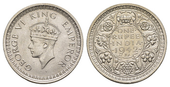 Британская Индия 1 рупия 1942 Георг VI (1936-1952) KM 557 серебро aUNC 5010-1132