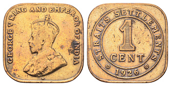 Стрейтс-Сетлментс (Стрейтс Сетлментс) 1 цент 1926 Георг V (1910-1936) KM 32 бронза 4697-1236