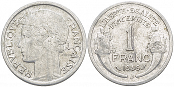 ФРАНЦИЯ 1 ФРАНК 1946 В KM 885a.2 алюминий 4402-1025