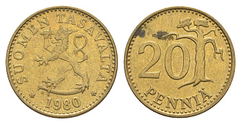 Финляндия 20 пенни 1980 KM 47 алюминиевая бронза UNC 4525-924