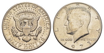 США 1/2 доллара (50 центов) 1973 Джон Кеннеди KM 202b медь плакированная медно-никелем aUNC 4536-344