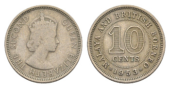 Малайя и Британское Борнео 10 центов 1953 KM 2 медно-никель 4614-1121