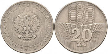 Польша 20 злотых 1976 MW KM 67 медно-никель 69-613