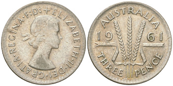 Австралия 3 пенса 1961 Елизавета II (1952-2022) KM 57 серебро 4621-1266