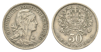 Португалия 50 сентаво 1959 голова Свободы вправо KM 577 никель латунь 4659-641