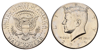 США 1/2 доллара (50 центов) 2025 P, Джон Кеннеди KM A202b медь плакированная медно-никелем UNC 4545-1246