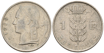 Бельгия 1 франк 1965 Belgique, Бодуэн I (1951-1993) KM 142.1 медно-никель 259-1041