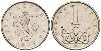 Чехия 1 крона 2009 b’ KM 7 сталь плакированная никелем aUNC 4516-364