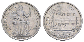 Французская Полинезия 5 франков 1965 KM 4 алюминий 4185-1125