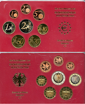 ФРГ государственный евронабор из 8 монет 2004 F KM PS 167   PROOF  8-2-04-03