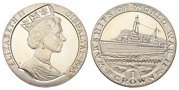 Гибралтар 1 крона 1993 Боевые корабли Второй мировой войны - FFS Savorgnan de Brazza KM 144 медно-никель BU 1078-1-31