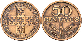 Португалия 50 сентаво 1971  KM 596 бронза    4161-716