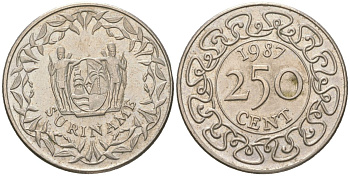 Суринам 250 центов 1987 KM 24 медно-никель aUNC 4172-143