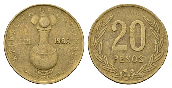 Колумбия 20 песо 1988 KM 271 алюминиевая бронза 4698-211