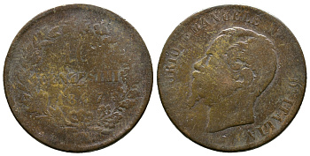 Италия 10 чентезимо 1867 OM, Виктор Эммануил II (1861-1878) KM 11.5 медь 3334-316