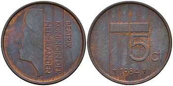 Нидерланды 5 центов 1984 Беатрикс KM 202 бронза    4598-1256