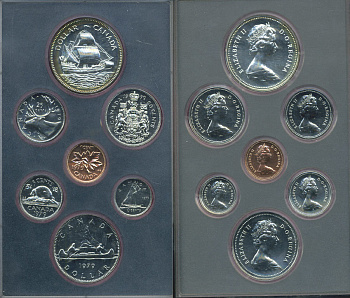 КАНАДА НАБОР ИЗ 7 МОНЕТ 1979 ДВЕ МОНЕТЫ ПО 1 ДОЛЛАРУ, ПАРУСНИК ГРИФОН, В ОРИГИНАЛЬНОЙ КОРОБКЕ 06-081-29