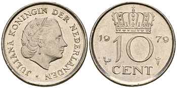 Нидерланды 10 центов 1979 Юлиана (1949-1980) KM 182 никель    4598-338