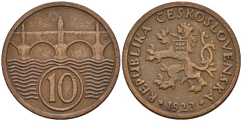 Чехословакия 10 геллеров 1923 KM 3 медь цинк 4152-662