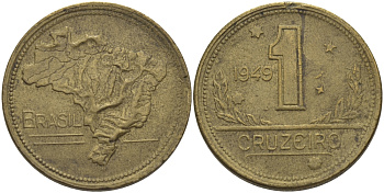 Бразилия 1 крузейро 1949 KM 558 алюминиевая бронза 72-611