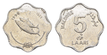 Мальдивские острова (Мальдивы) 5 лари 1990 KM 69 алюминий aUNC 4649-219