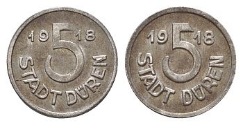 Дюрен 5 пфеннигов 1918 Funck 105.6, Men05 5807.7, Men18 7249.7 железо 4639-155