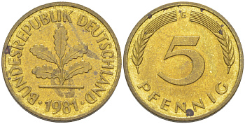 ФРГ 5 ПФЕННИГОВ 1981 G KM 107, J. 382 сталь плакированная латунью 4181-1011