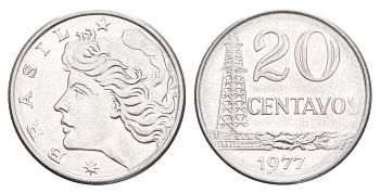 Бразилия 20 сентаво 1977 KM 579.1a нержавеющая сталь UNC 4642-1047