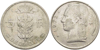 Бельгия 5 франков 1972 Belgique, Бодуэн I (1951-1993) KM 134.1 медно-никель 119-721