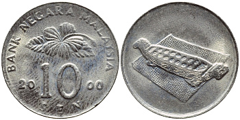 Малайзия 10 сенов 2000 цветок KM 51 медно-никель 4396-118