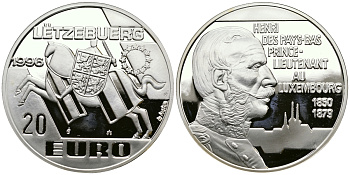 Люксембург 20 евро 1996 Анри Принц-лейтенант серебро PROOF 04-011-31