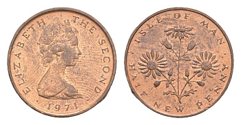 Остров Мэн 1/2 пенни 1971 KM 19 бронза UNC 4651-346