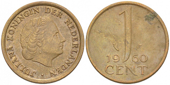 Нидерланды 1 цент 1960 Юлиана (1949-1980) KM 180 бронза 3457-1169