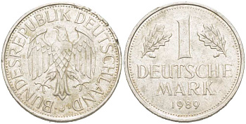 ФРГ 1 МАРКА 1989 J KM 110, J. 385 медно-никель 217-512
