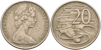 Австралия 20 центов 1967 Елизавета II (1952-2022), утконос KM 66 медно-никель 4131-842